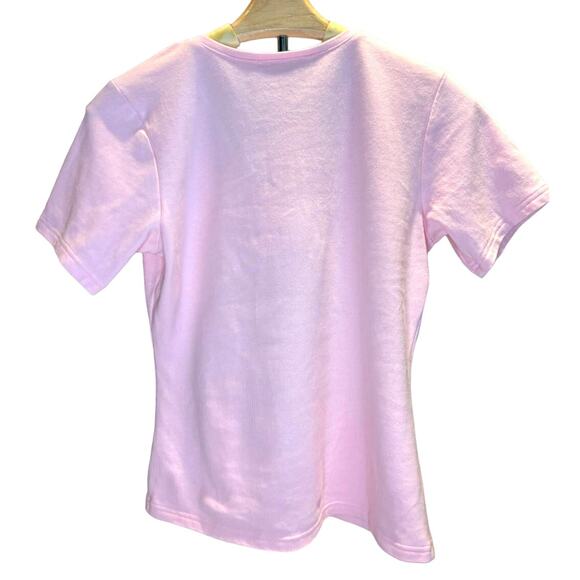 Women's Pink Short Sleeve V-Neck Jeweled Cat Kitten Design T-Shirt - Picture 2 of 3